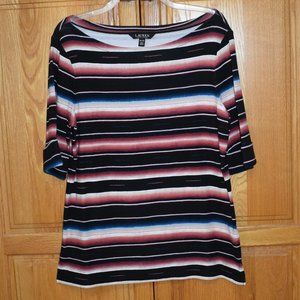 Lauren Ralph Lauren Cotton Stretch Boatneck Top Size XL Sunset Stripe Shades